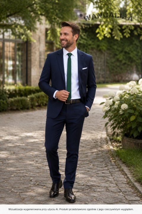Butelkowa zieleń krawat męski KR-M-2 – elegancka stylizacja męska